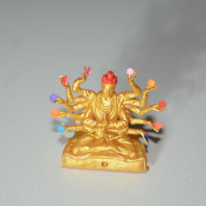 Crie um anuncio para miniatura dessa deusa feita em resina e pintada a mão contendo as dimensões 2x3x3 cm 🌸 Miniatura da Deusa Annapurna em Resina - Pintada à Mão 🌸