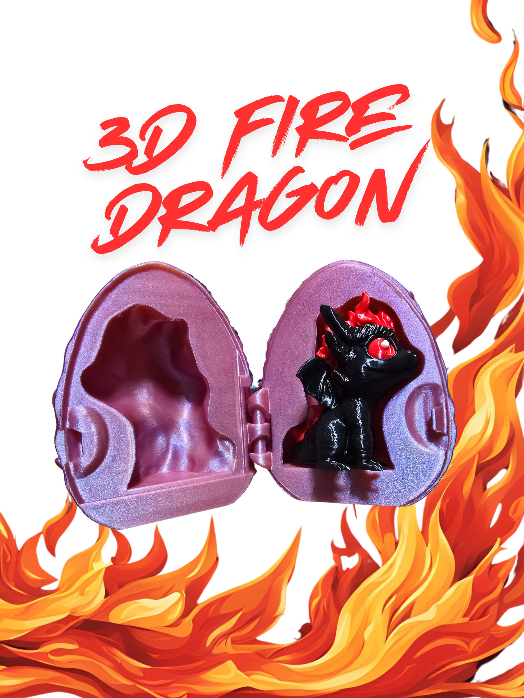 3D Printed Baby Fire Dragon & Egg – Mystical Hatchling Collectible