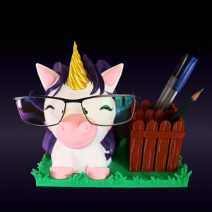 Porta-lápis e apoio de óculos de unicórnio