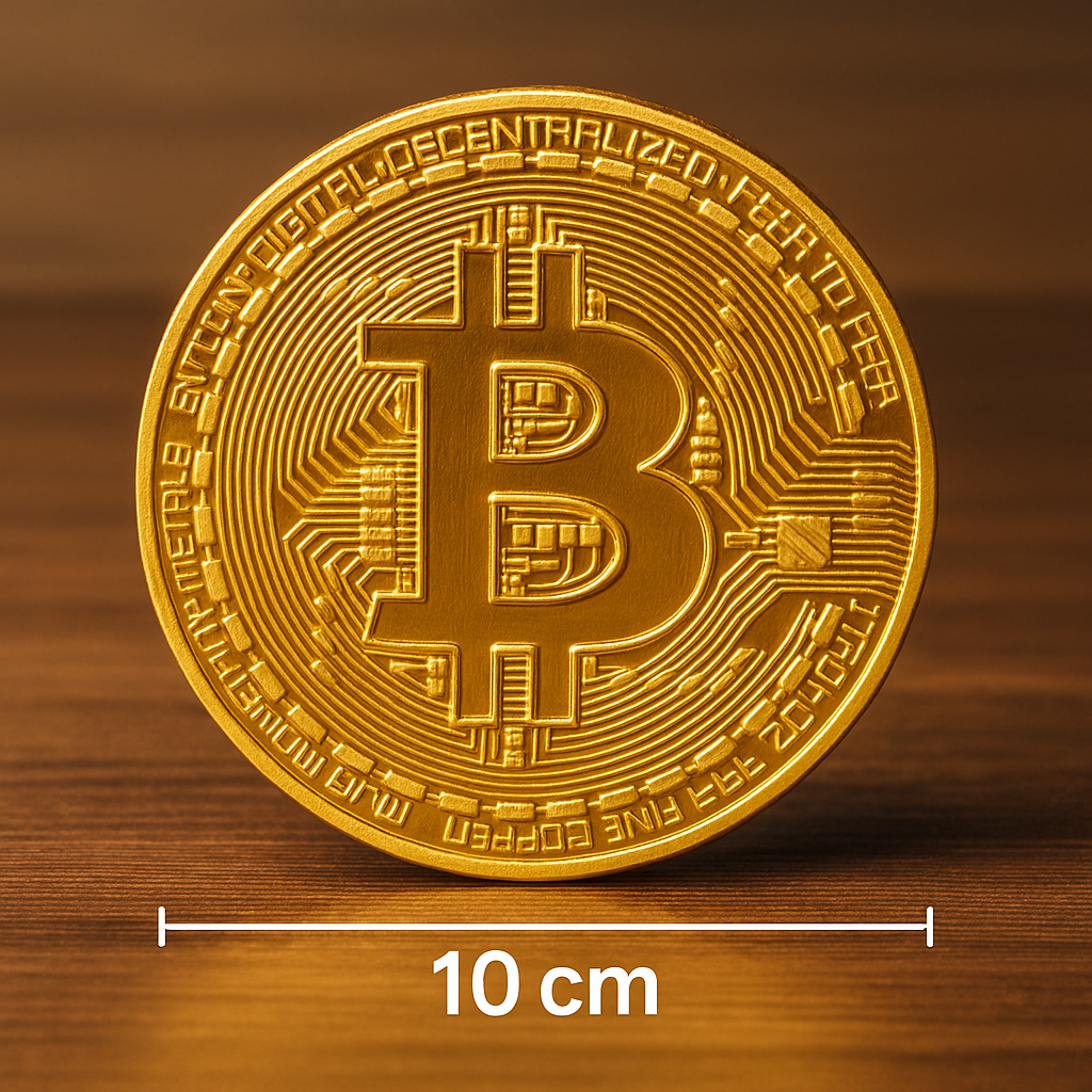Moeda de Bitcoin 3D Decorativa – 10 cm de Diâmetro