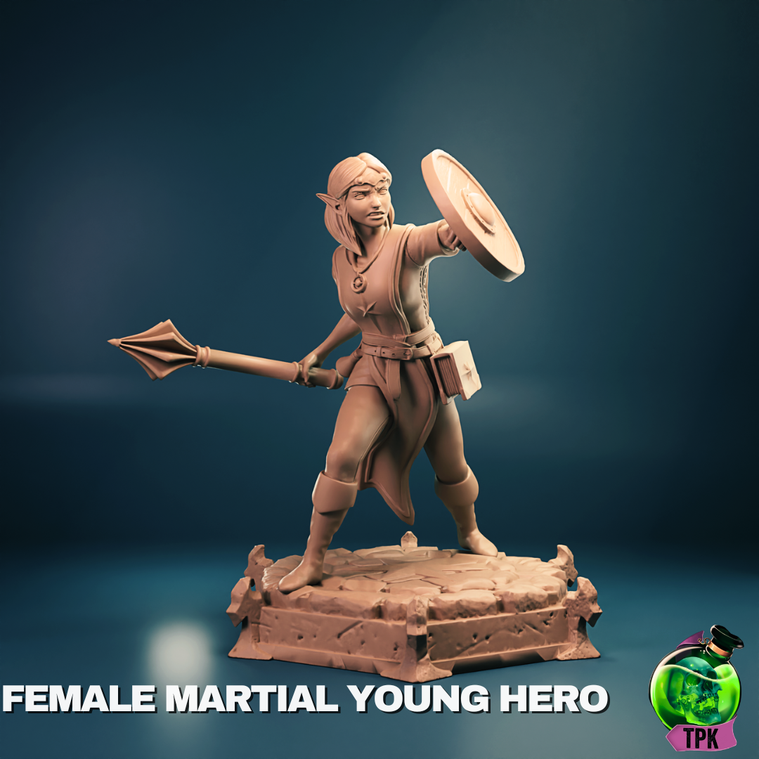 Young Female Hero | Elf | Cleric | Shield | D&D Dungeons and Dragons 5e