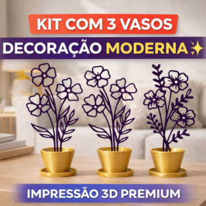 Kit 3 Vasos Decorativos Minimalistas 3D | Decoração Moderna para Sala e Escritório | Design Premium